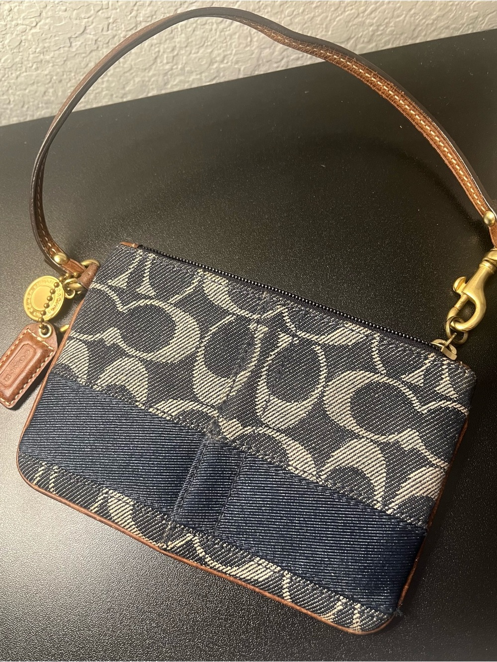 Vintage Y2K Coach signature denim & Jacquard stripe Wristlet